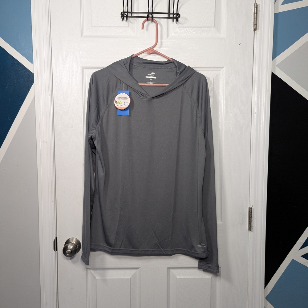 Men's Gray Active Jacket Hooded XL Mabove Thumbholes Spf50 Nwt